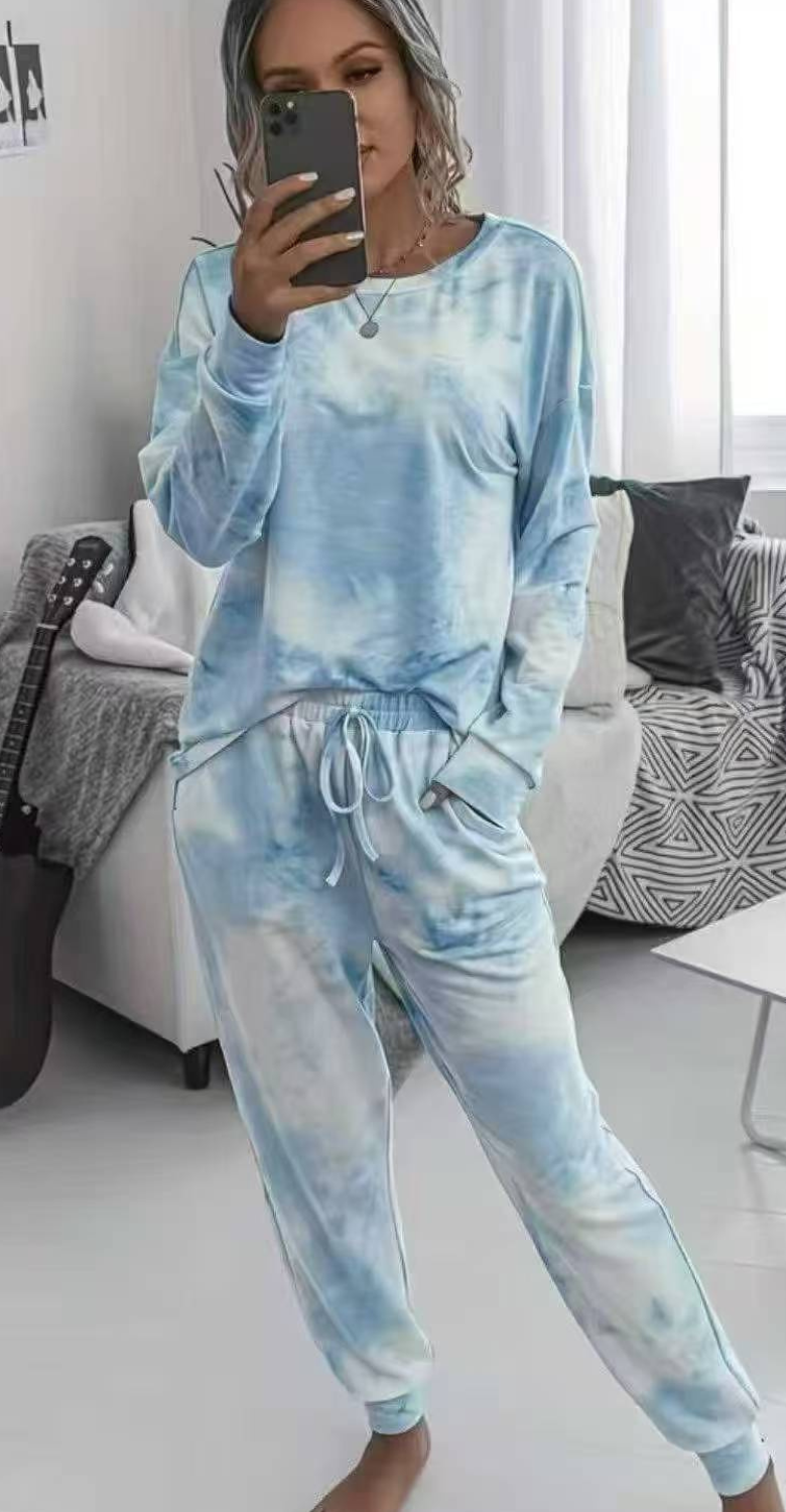 Women’s Tie-Dye Two-Piece Outfit – Casual V-Neck Top and Pencil Pants Comfortable Homewear Set (4) Women’s Tie-Dye Two-Piece Outfit – Casual V-Neck Top and Pencil Pants Comfortable Homewear Set