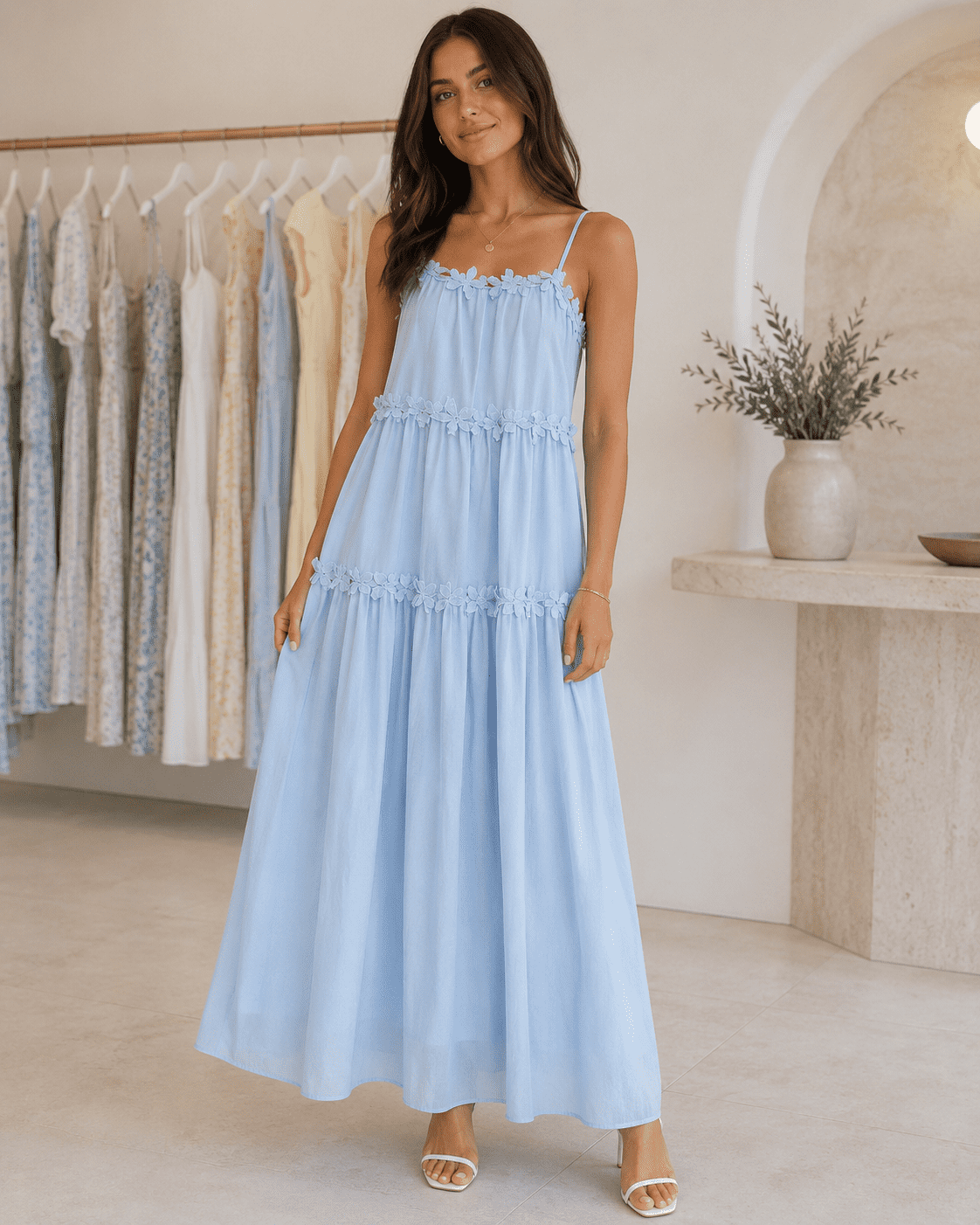 Women’s Sleeveless Lace Trim Maxi Dress