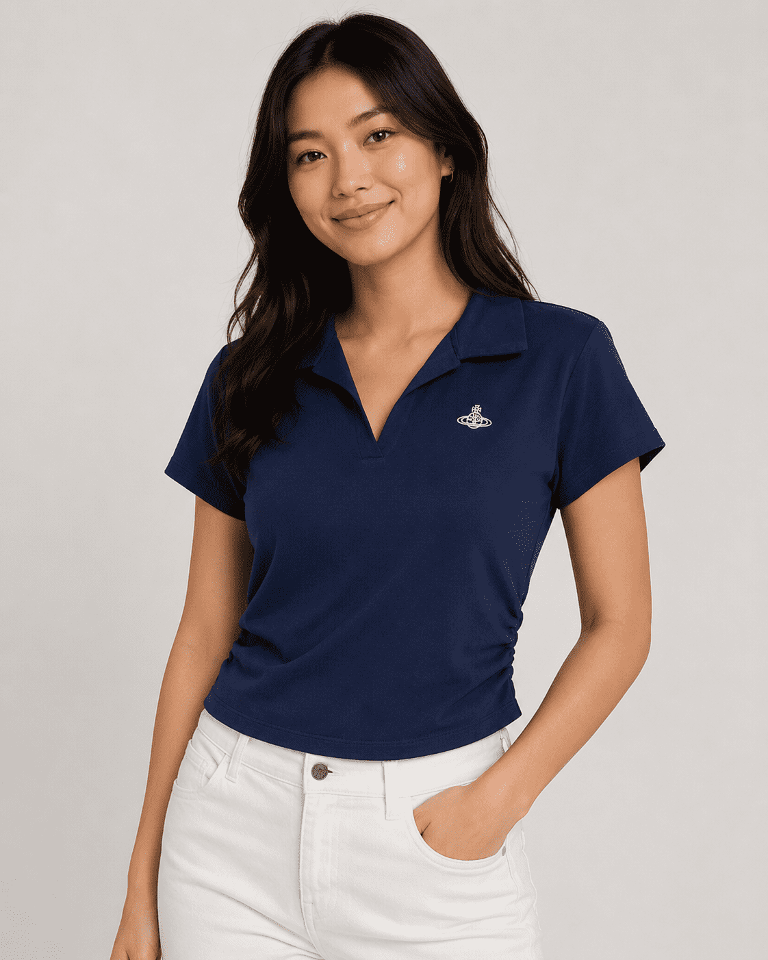 Women’s Slim-Fit Cotton V-Neck Polo Shirt - Image 1