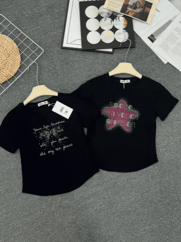 Women’s Rhinestone Shoulder Short-Sleeve T-Shirt - Image 3
