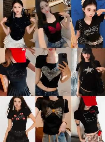 Women’s Rhinestone Shoulder Short-Sleeve T-Shirt