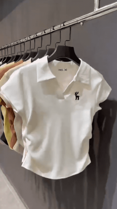 Women’s Slim-Fit Cotton V-Neck Polo Shirt - Image 2