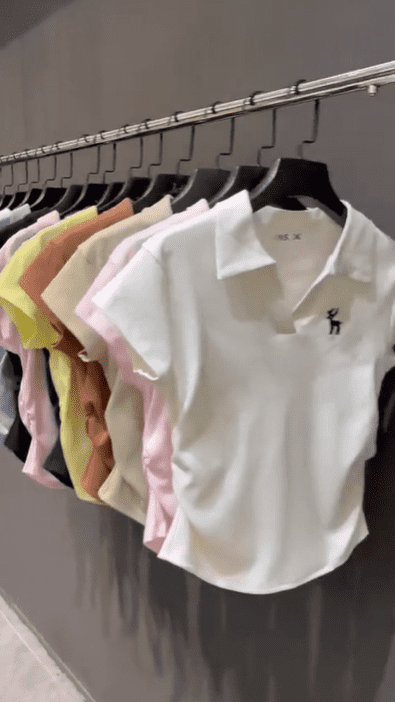 Women’s Slim-Fit Cotton V-Neck Polo Shirt - Image 3