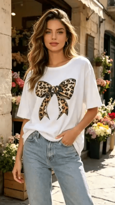Women’s Leopard Bow Graphic T-Shirt
