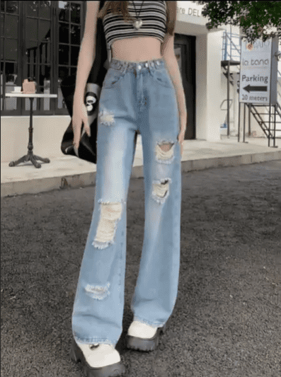 High Waist Wide Leg Denim Jeans For Women - Image 4
