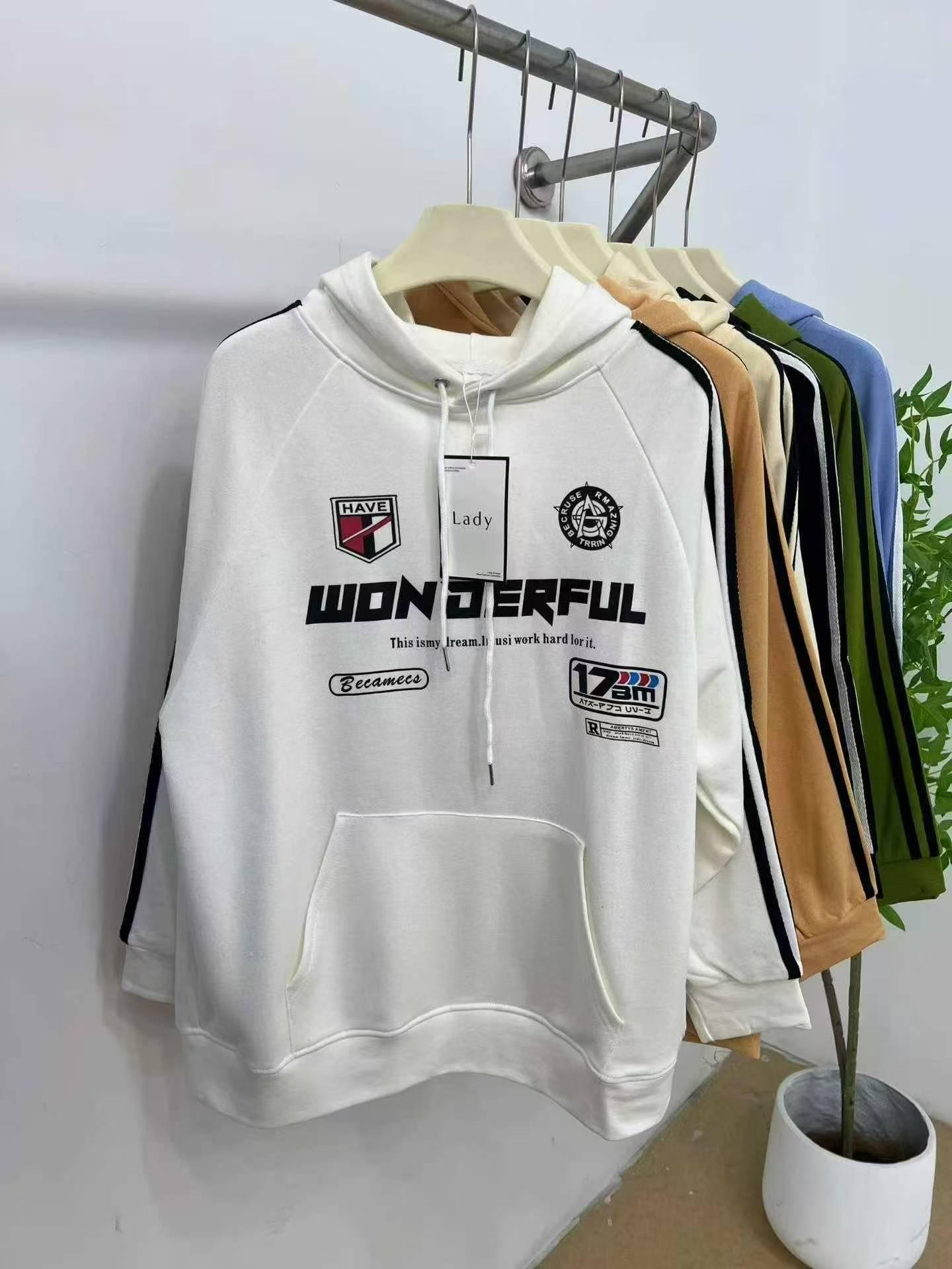 Women’s Oversized Striped Sleeve Graphic Hoodie - Image 4